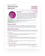 The "Advocating for your needs at work" downloadable worksheet to help identify and communicate your needs in the workplace.