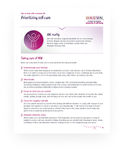 The "Prioritizing self-care" downloadable worksheet with ideas to help support emotional well being when living with HAE.