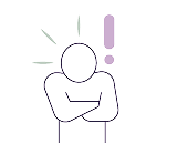 Symbol of person with crossed arms and exclamation, depciting that people with HAE said their attacks remain unpredictable.