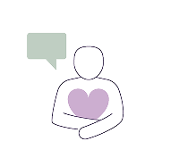 Symbol of person speaking with a heart, saying: "Be inspired by others with HAE. Try HAEVN Spark."